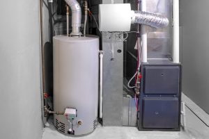 A home high efficiency furnace with a residential gas water heater & humidifier